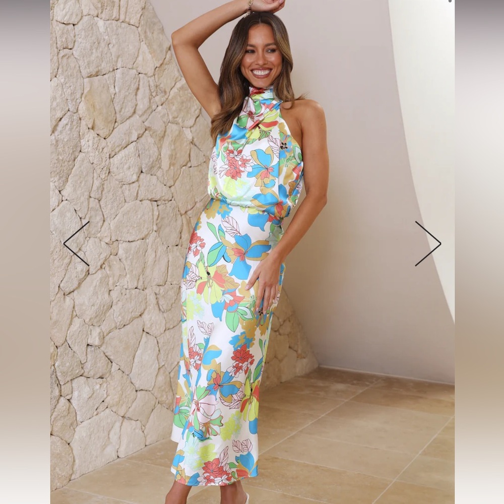 Hello Molly Pattern Magic Satin Maxi Dress White
